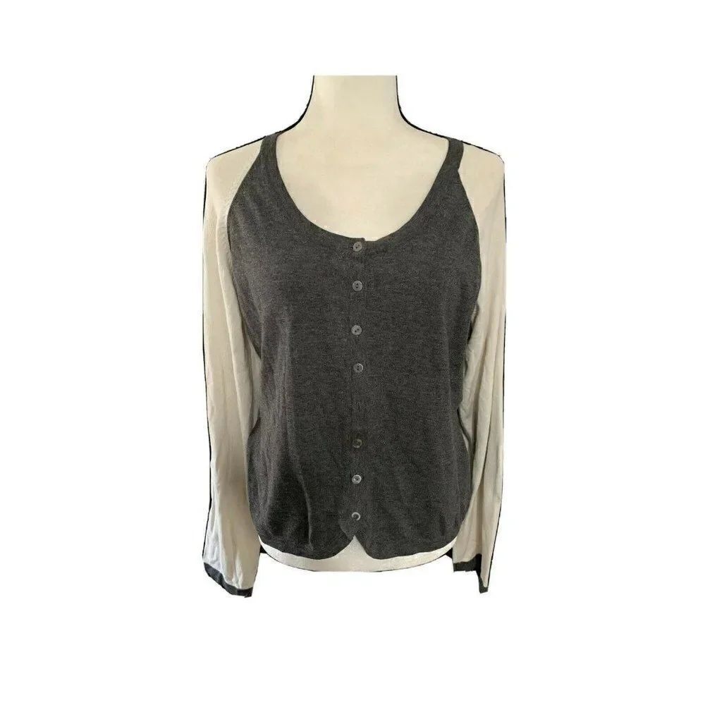 vertigo paris womens gray white long sleeve sweater cardigan medium large
